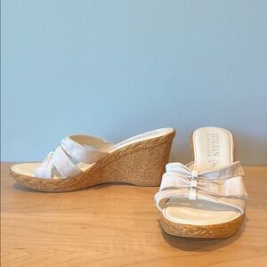 Italian Shoemakers White and Tan Wedge Sandals